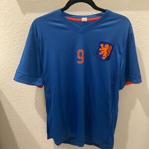 Men's Blue Jersey with Orange Netherlands Van Persie jersey